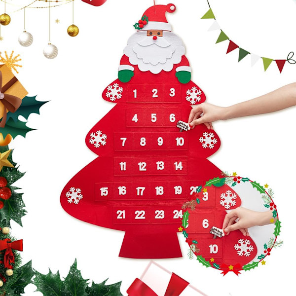 Julgransväggkalender i tyg, filtjulgran i tyg, väggdekoration i fiber, nedräkningskalender för julen, present till jul
