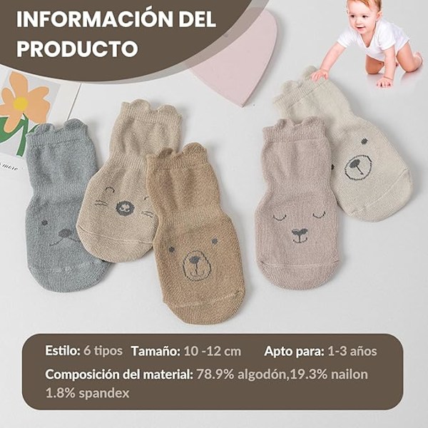 7-pack halkfria babysockor, söta bomullssockor för pojkar och flickor, med halkfritt grepp och bedårande design, mjuka och bekväma. 1-3 years old