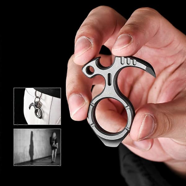 Sandblasted Titanium EDC Tool with Titanium Ring — Compact Bottle Opener and Keychain Multitool