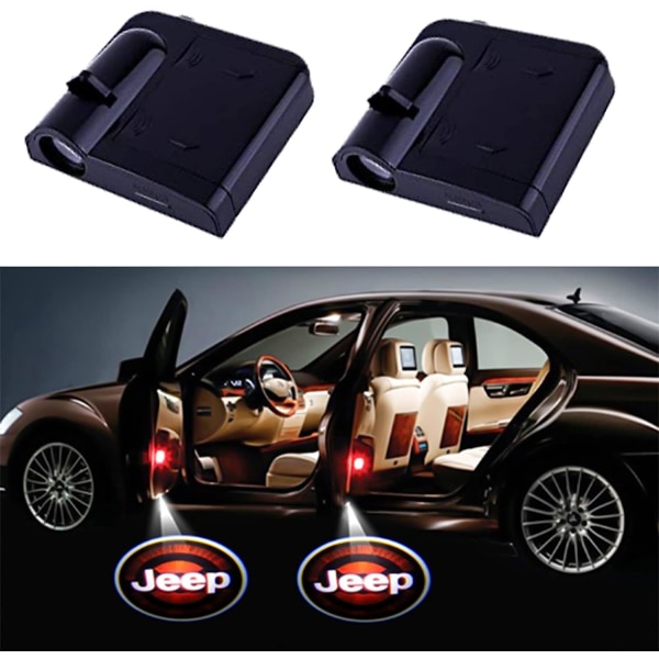 2st kompatibel med Jeep Wireless Car Door Logo Light LED HD Välkommen med tillstånd Ghost Shadow Projektorlampa Passar för Jeep Cars