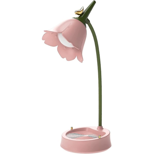 Skrivebordslampe for barn, dimbar LED-bordlampe med 3 fargetemperaturer for lesing, studier, arbeid - kirsebærblomstpulver kirsebærblomstpulver