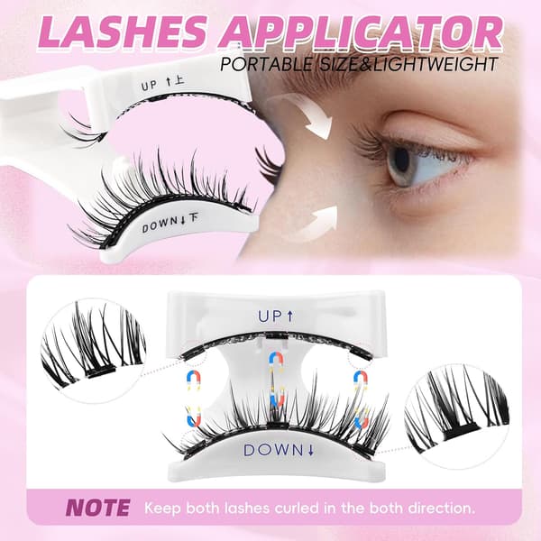 Magnetic Eyelashes, Fluffy Glue-Free False Eyelashes with Applicator, Quick Application and Removal for Beginners and Professionals 2 Pairs