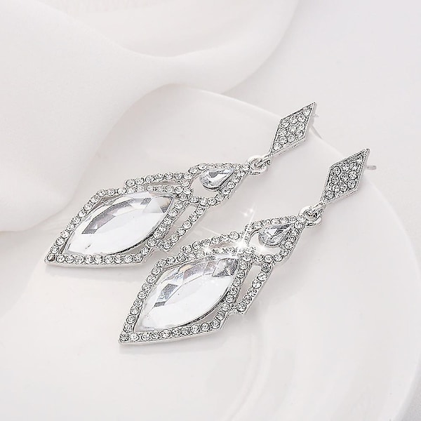 Dame Full Rhinestone Faux Krystall Rhombus Hengende Øredobber Party Smykker