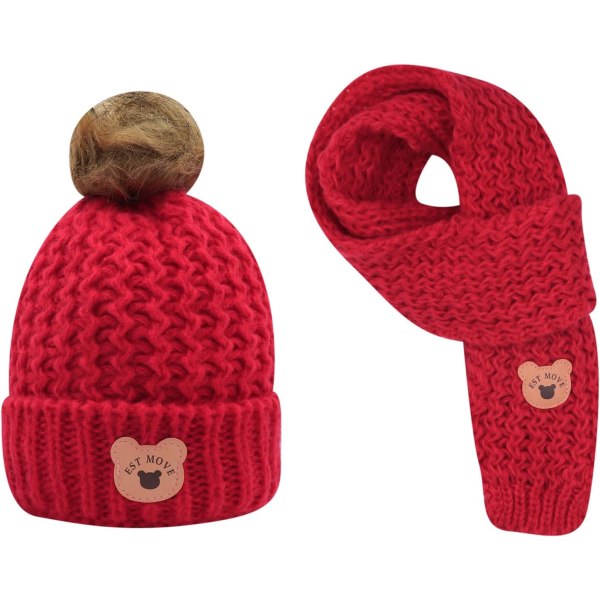 2 PCS Kids Winter Hat and Scarf Set Knitted Beanie Hat with Plush Fleece Lined Hat Neck Warmer for Boys Girls