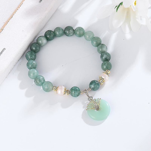Jadegrön Naturlig Kristallpärla Par Armband Donut Spänne Hänge Överför Pärlor Kvinna Elastisk Rep Design Dt8088