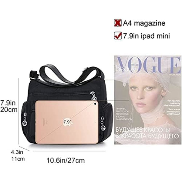 Crossbody-väskor för kvinnor, casual handväskor och axelväskor, nylon tote-väska, lätt, vattentät budväska, stöldskyddsväska