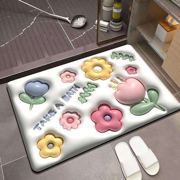 3D illusjonsblomster Diatom Mud 60X90cm gummimatte Barnegave, Jentegave, Romdekorasjon, Husdekorasjon, Badgulvmatte（Blomst C） Style03 60*90cm
