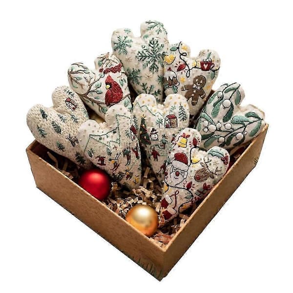 DIY Hjertebroderi Julepynt Broderisæt, Håndbroderet Juletræspynt Hjerte Kit