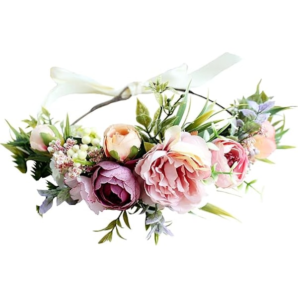 Justerbar blomsterhodebånd Blomsterkrans Krone Halo Hodeplagg Bryllup Festival Fest