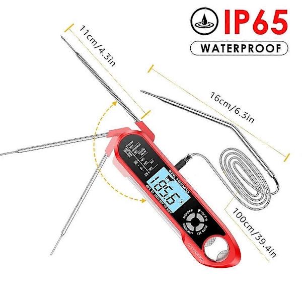 Kötttermometer med Dubbla Sondes, Instant Avläsning, för Matlagning, Säker, Lämna In