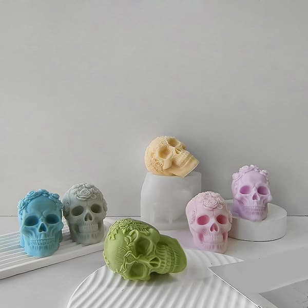 Rose Skull Candle Silikoneform Bordpynt Aromaterapi Duftlys Fremstilling Halloween Epoxyharpiks Støbeforme