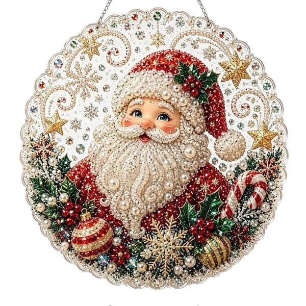 Juleperle Diamantmaleri Solfanger Sæt, DIY Perlekunst Julevinduesudsmykningssæt til Begyndere