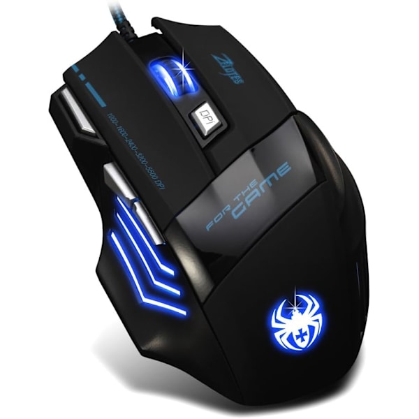 Kablet Gaming Mus ZELOTES Professionel LED Optisk 7200 DPI 7-Knaps USB Gaming Mus med Justerbar DPI Skift 7200/3200/2400/1600/1000 DPI