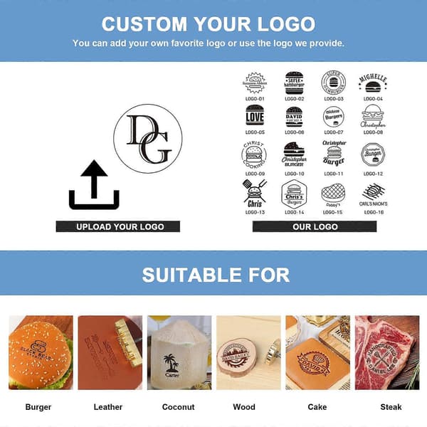 Tilpasset brennmerkejern for mat med tilpasset gravering, burgerbrødstempel for grillkokker