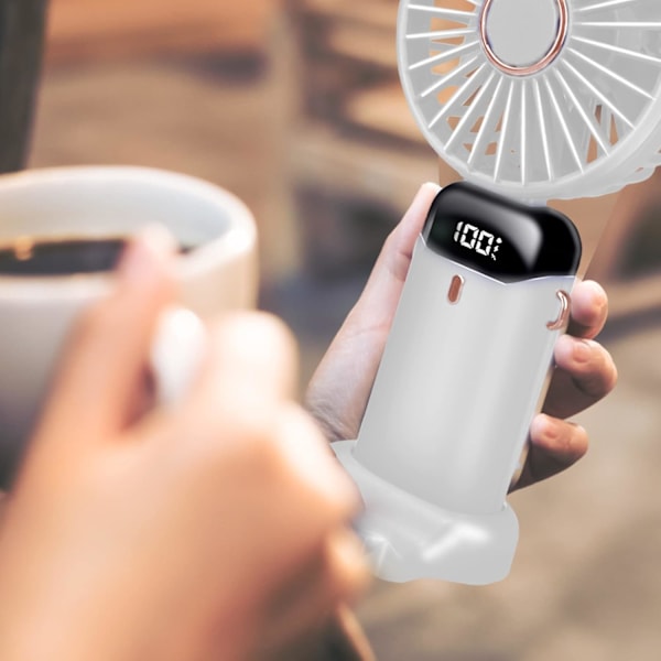 Mini USB-handfläkt Bärbar handhållen skrivbordsfläkt, liten fickfläkt 5 hastigheter med bas, hopfällbar skrivbordsfläkt för kontor, utomhusbruk White