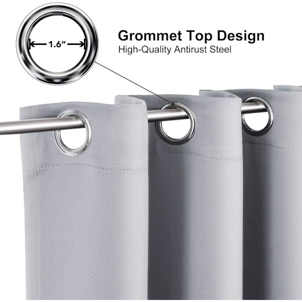 Grommet-gardiner for soverom og stue - 2 paneler sett termisk isolerte rommørkende gardiner 42 x 63 tommer
