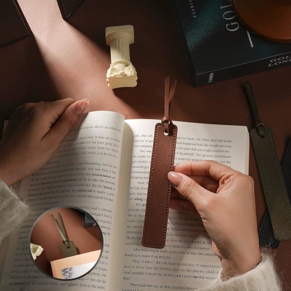 Leather Bookmark Pack, Classic Stitched Bookmarks, Leather Bookmarks with String, Page Markers Reading Gifts for Book Lovers