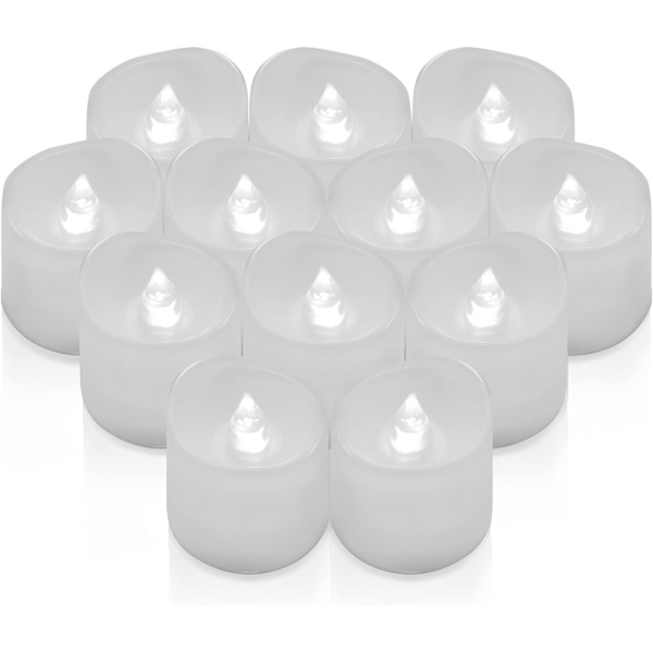 Opgraderede LED-flammeløse stearinlys, te-lys, 12 stk. batteridrevne, flimrende votivlys til julefest - koldt hvidt