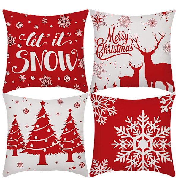 Jul kuddfodral jultomten snögubbe kasta kuddfodral glatt ljus låt det snöa kuddfodral, 18 x 18 tum, 4-pack