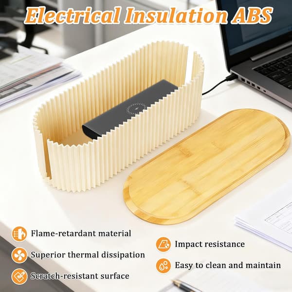 Cable Box with Bamboo Lid, Cable Management Box, Portable Under Desk Cable Box, Cable Organizer for TV Cables, Power Strips