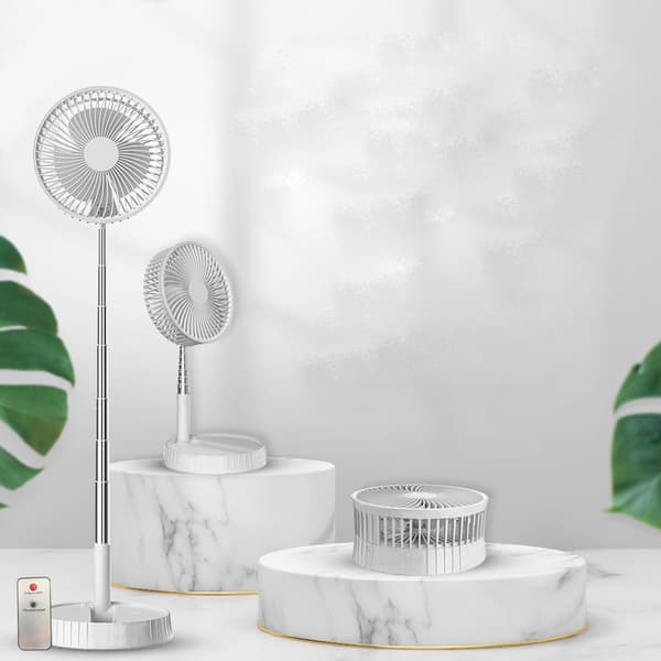 Portable Mini Floor Fan with Rechargeable Battery, 4 Modes, Adjustable Height, Remote Control and Foldable Storage White White 3600mAh