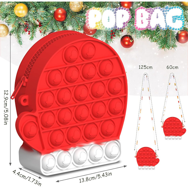 Jul Pop Push It Väska, Leksakshandväska, 2 i 1 Anti Stress Handväska Messenger Väska med Justerbar Axelrem, Julgåva till Barn (Julhandskar)