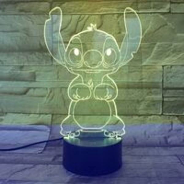 Cartoon Stitch 3D-lamppu, makuuhuoneen pöydän yövalo, akryylilevy, USB-kaapeli, 7 väriä vaihtava kosketuspohjalampun lasten lahja