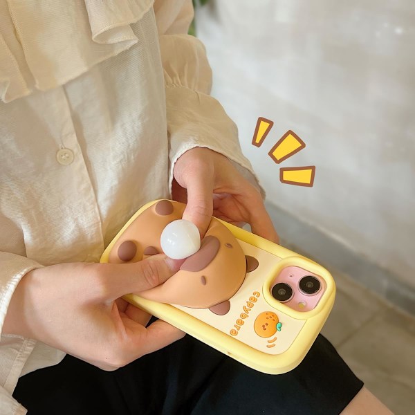 Beskyttende deksel for iPhone, søtt 3D kawaii-mobiltelefondeksel med morsomme Capybara-bobler, tegneseriedeksel med nøkkelring, laget av myk silikongel iPhone12