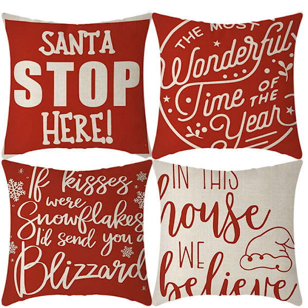 Jul kuddfodral Jultomten Snögubbe Örngott God Jul Låt Det Snöa Kuddfodral, 18 x 18 tum, 4-pack
