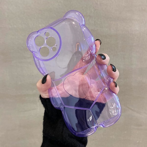 Björntelefonfodral Kompatibelt med iPhone 14 Pro Max Fodral, Sött 3D Genomskinligt Gult Björnfodral, Stötsäkert Kpop Cartoon Björnfodral för Kvinnor Flickor