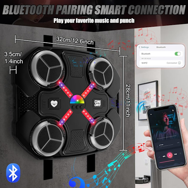 Musikboxningsmaskin för barn, 3-hastighets smart Bluetooth-musikboxningsmaskin, väggmonterad boxningsmaskin för barn som tränar till musik