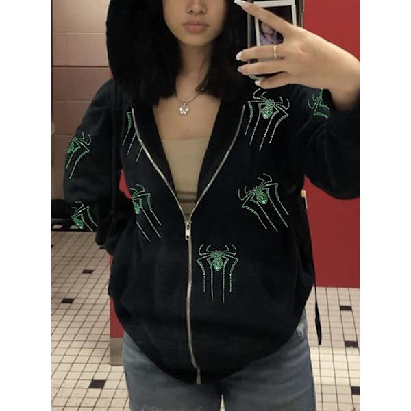 Dame Fuldt Lynlås Hoodie Halloween Langærmet Grafisk Jakke Goth Sweatshirt Pige Streetwear (Størrelse: XXL)