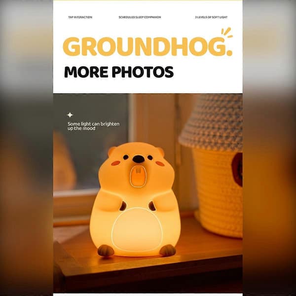 Tap Night Light Compatible with Marmot Silicone Soft Glow with Touch Control, Cute Marmot Design