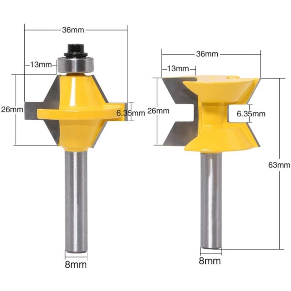2 stk. fræsersæt 8 mm skaft 120 graders træfræser rille træbearbejdning mejselskærer værktøj