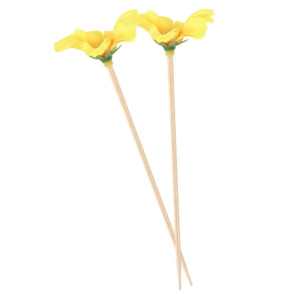 Bambu Fruktspett Blomdesign Matpinnar för Fest 40 st Gul