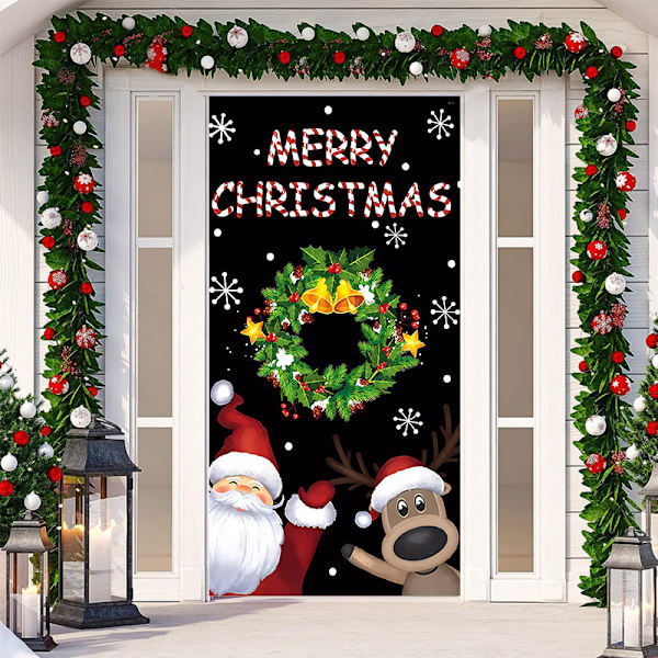 God jul dørdeksel julehengende banner Santa dørdeksel klut polyester juledeksel juledekorasjoner, 70,9 x 35,4 tommer