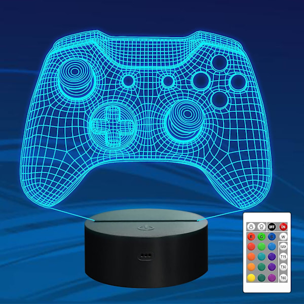 Hologram-kontroller 3D nattlys for barn, 16 farger og fjernkontroll med dimmerkontroll, tilbehør til gutter og jenters videospillrom, julegave eller bursdagsgave til barn