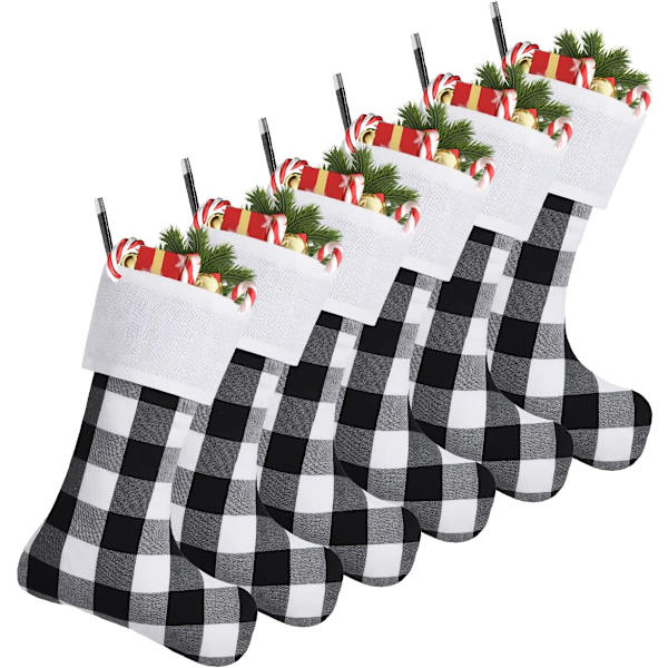 6 Pakke Jule Strømper, 18 Tommer Buffalo Plaid Jule Strømper Store Personlige Strømpe Dekorasjoner for Familie Xmas Feriefest
