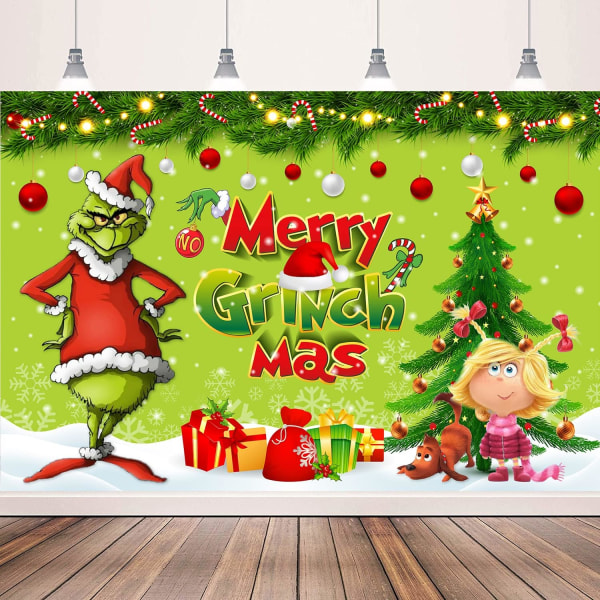 Merry Christmas Party Decorations, 5x3 Ft Christmas Backdrop for Kid Party Supplies Happy Birthday Banner Cartoon Theme Party Decorations Background