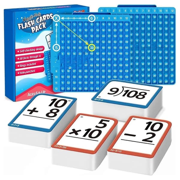 Math Flash Cards + Math Board, Multiplication Flash Cards, Multiplication Tables, Math Learning Materials (Division, Addition, and Subtraction Games and Toys).