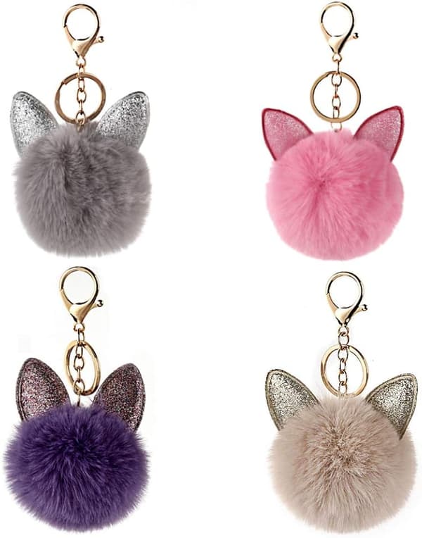 4 pcs keychains, plush ball keychain bag ornaments