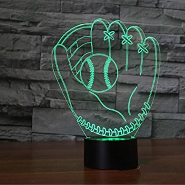 3D LED Baseball Handske Ljus Illusion Sensor Nattlampa med Smart Touch och USB -kabel7 Färg Variable LED-doftljus för sovrumsdekoration