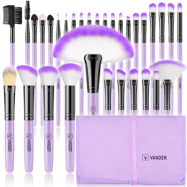 Sminkborstar, VANDER Professional 32st Makeup Brush Set, Makeup Brush Set Foundation Blending Cosmetic Brush Set Kit, Lila