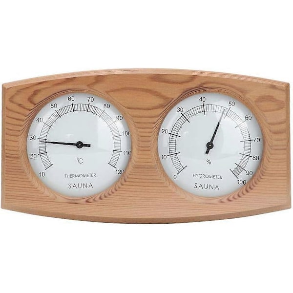 Bastutermometer 2-i-1 i trä - Termometer och hygrometer för ångbastu