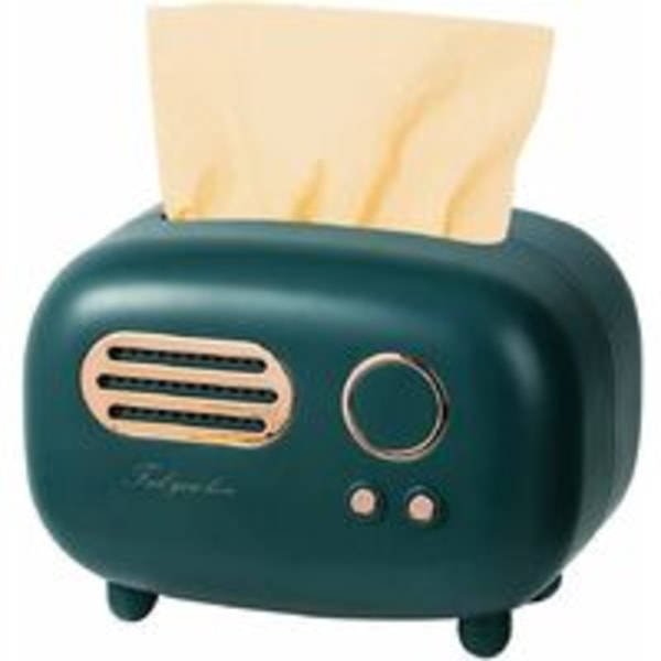 Retro rektangulær serviettboks, radiomodell, serviettboks, praktisk og fasjonabel, for kontor, kjøkken, stue, grønn