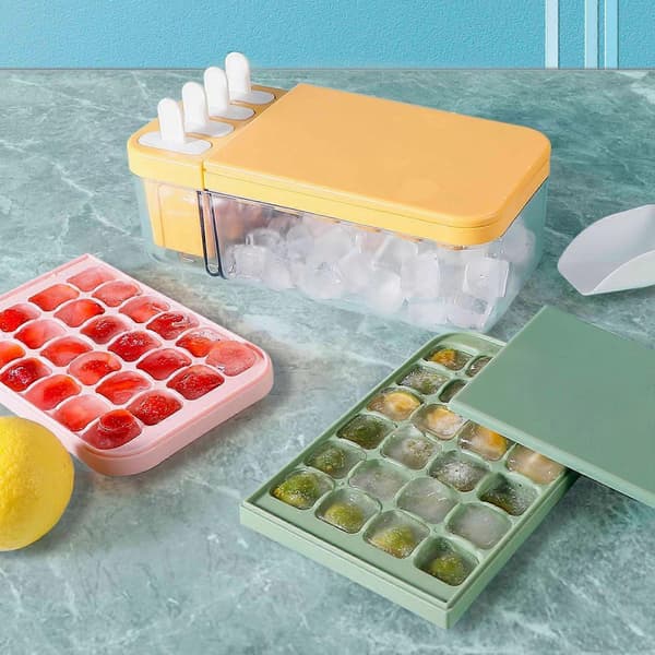 2-i-1 isbitsmaskin glassformar med förvaringslåda återanvändbar isbitsform Popsicles Box Kök Bar Verktyg Gul