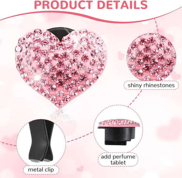 4-pack bil luftfräschare ventilklämmor, glittrande hjärtformade bil diffuser ventilklämmor, kristall strass...