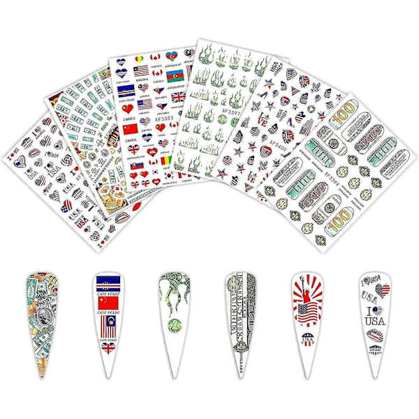 4 juli Nagelstickers Patriotiska 3D Självhäftande 6st Nagelkonst Dekal Amerikansk Flagga Oberoende Dag Dekoration Jag Älskar Amerikanska Nagelstickers Kvinna
