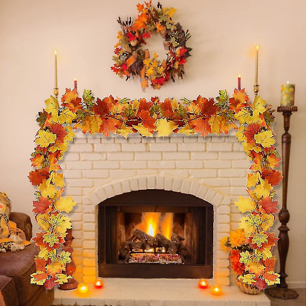 Efterår Ahornblad Ranke Kunstige Efterårsblade Guirlande Til Thanksgiving Halloween Pejs Hjem Dekoration Juleplante x Deep Sapphire