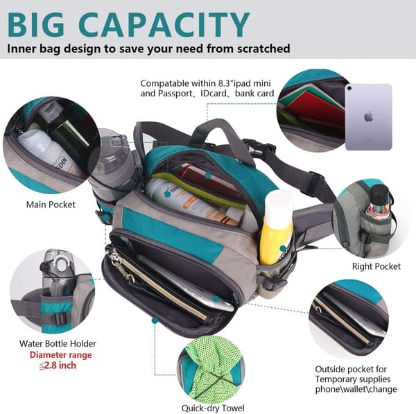 Herr- och dammidjeväska, vattentät midjeväska med flaskhållare, lätt midjeväska
